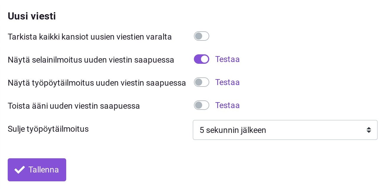 Uuden viestin ilmoitusten asetukset